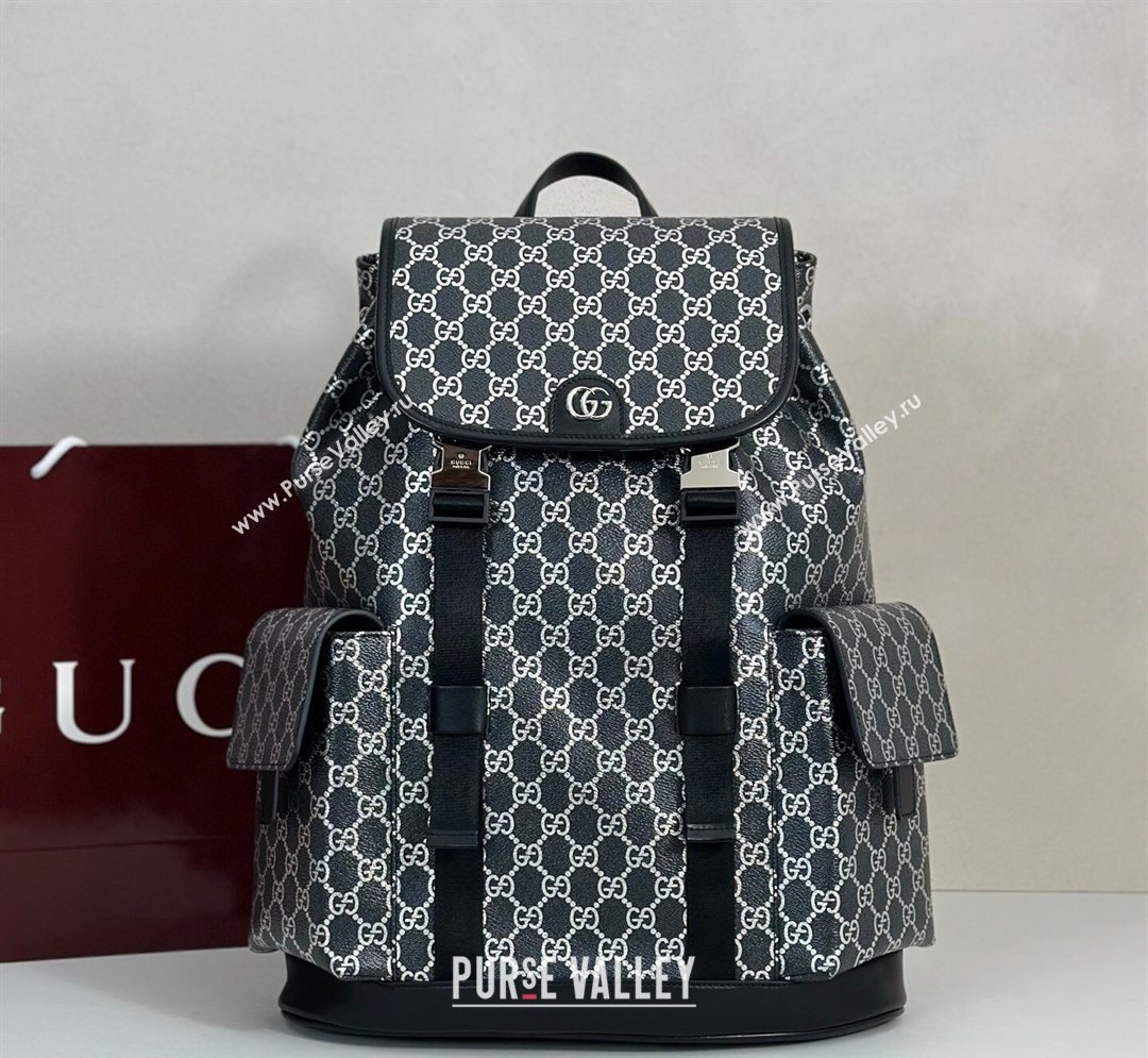 Gucci Mens Ophidia Large Backpack Bag in GG Fabric Black/Silver 2026 ‎839110 (DLH-260127093)