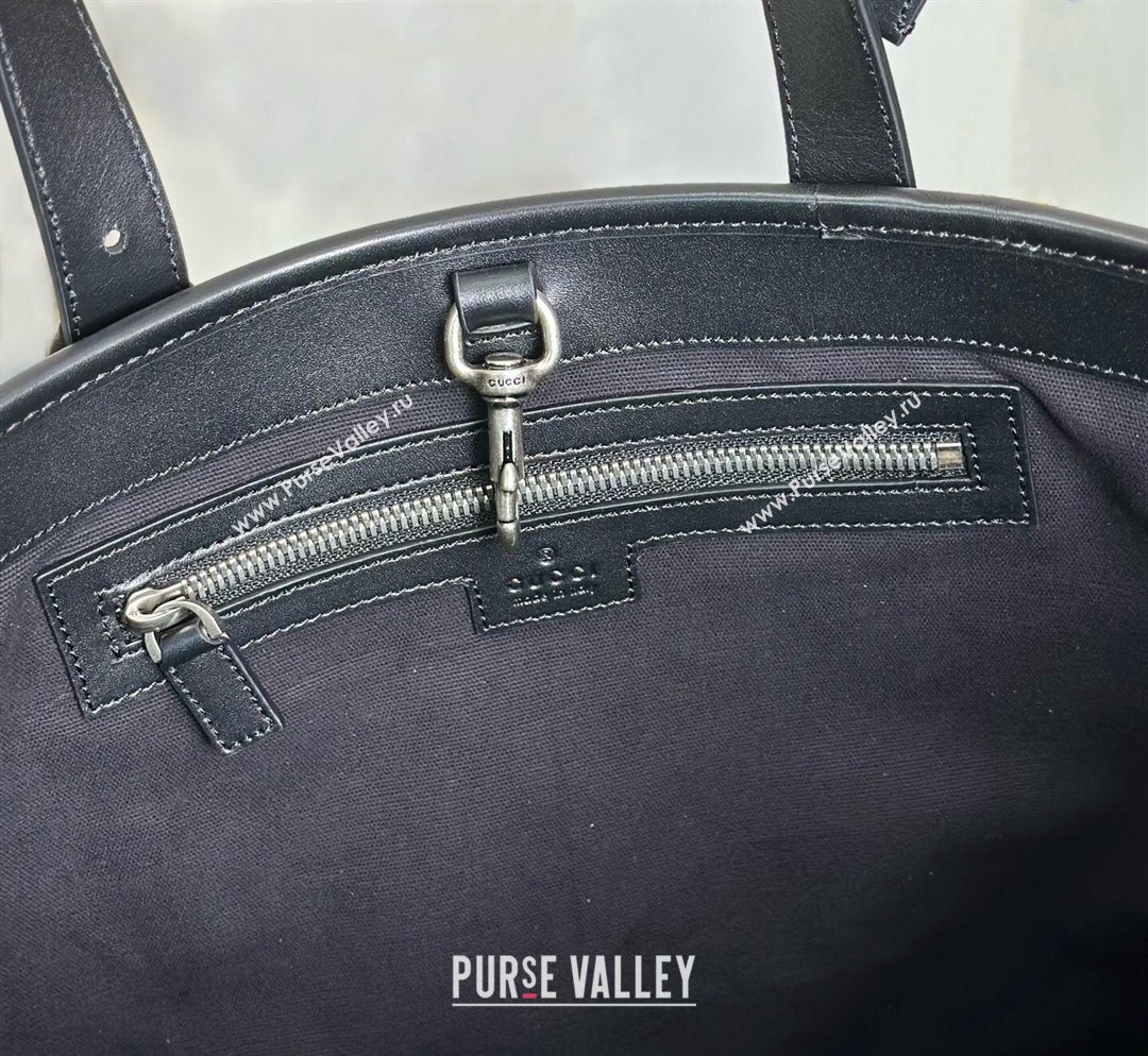 Gucci Mens GG Leather Emblem large tote bag Black 2026 850218 (DLH-260128029)