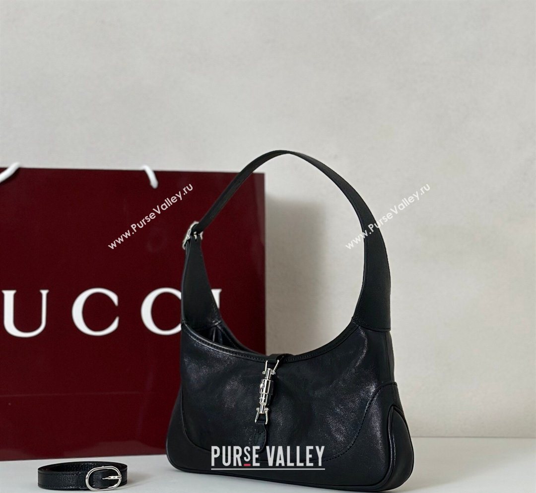Gucci Jackie Slim small shoulder bag in Glossy Grainy Leather Black 2026 863137 (DLH-260128032)