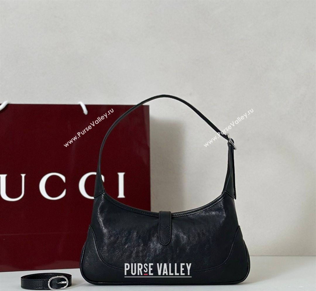 Gucci Jackie Slim small shoulder bag in Glossy Grainy Leather Black 2026 863137 (DLH-260128032)