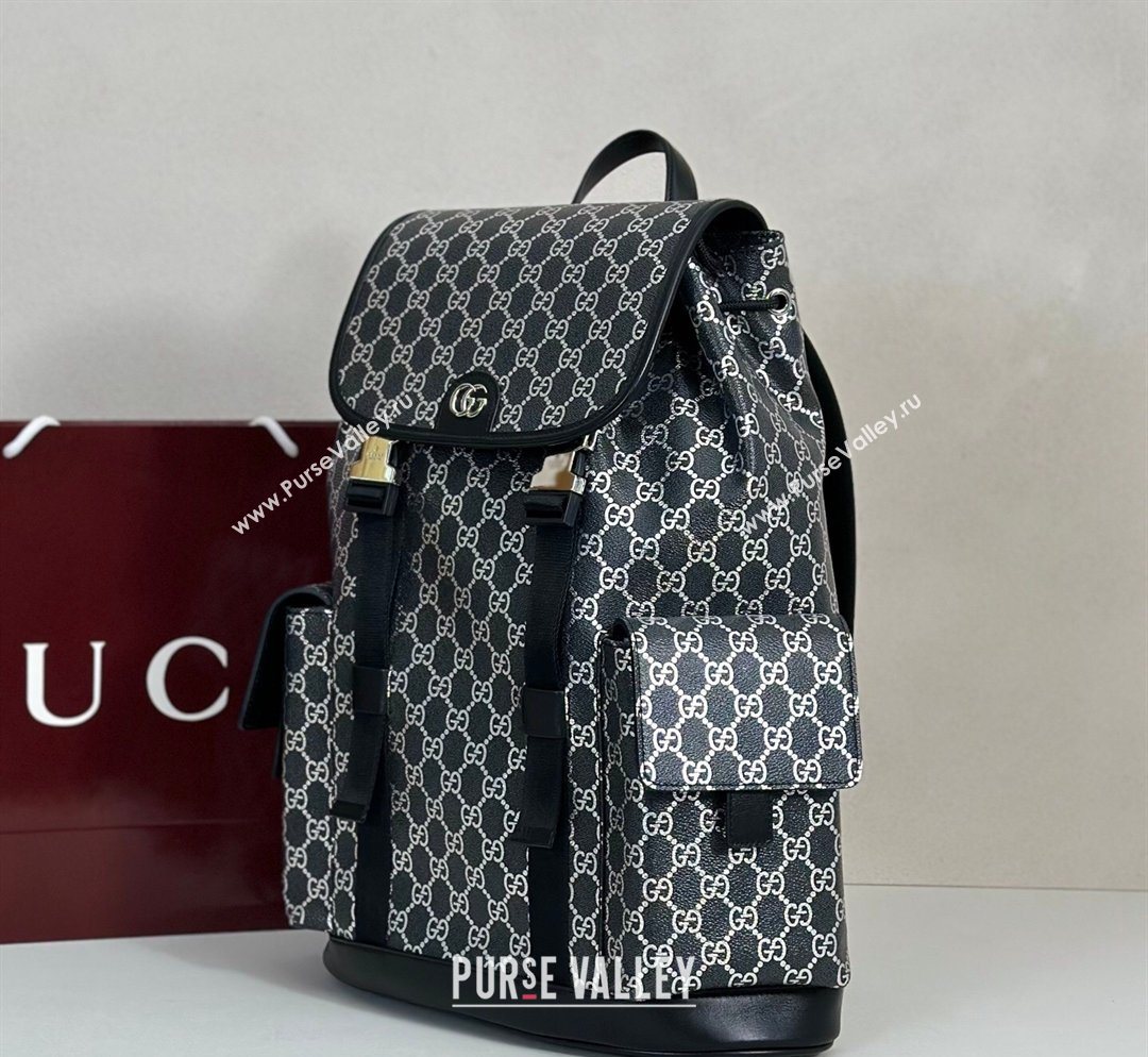 Gucci Mens Ophidia Large Backpack Bag in GG Fabric Black/Silver 2026 ‎839110 (DLH-260127093)