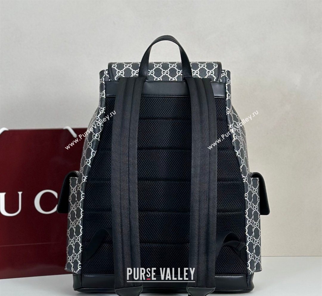Gucci Mens Ophidia Large Backpack Bag in GG Fabric Black/Silver 2026 ‎839110 (DLH-260127093)