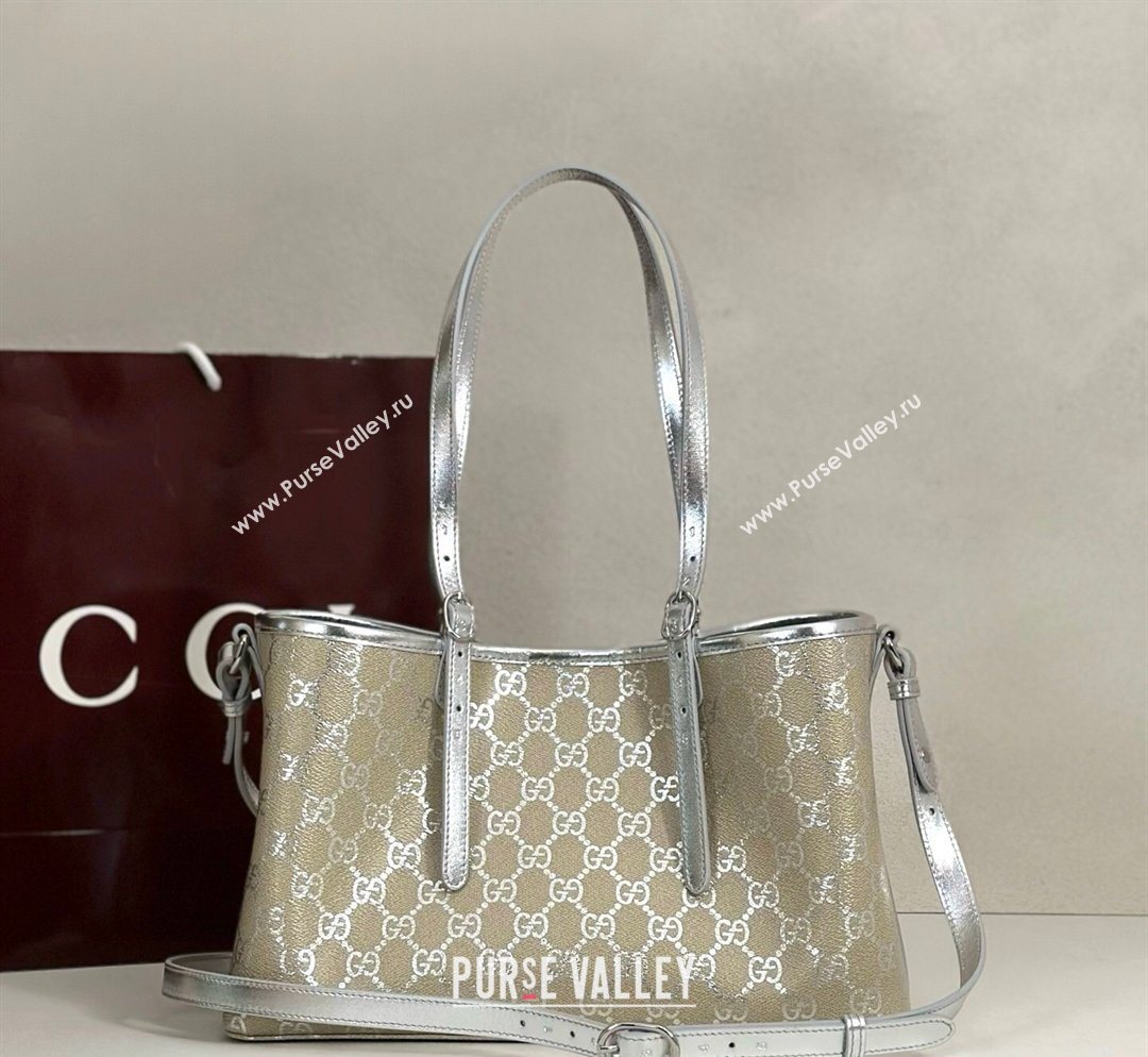 Gucci GG Canvas Emblem Medium Tote Bag Silver 815214 (DLH-260127072)