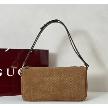 Gucci Half Horsebit large shoulder bag in GG Suede Brown 2026 862530 (DLH-260128037)