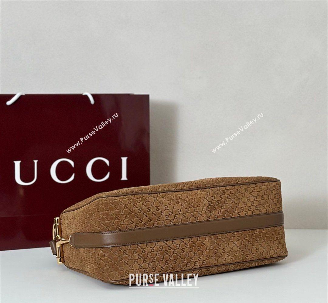 Gucci Half Horsebit large shoulder bag in GG Suede Brown 2026 862530 (DLH-260128037)