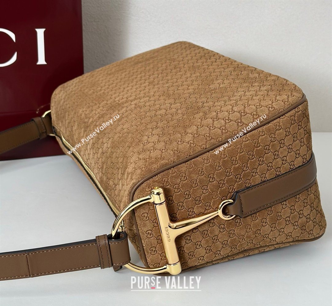 Gucci Half Horsebit large shoulder bag in GG Suede Brown 2026 862530 (DLH-260128037)