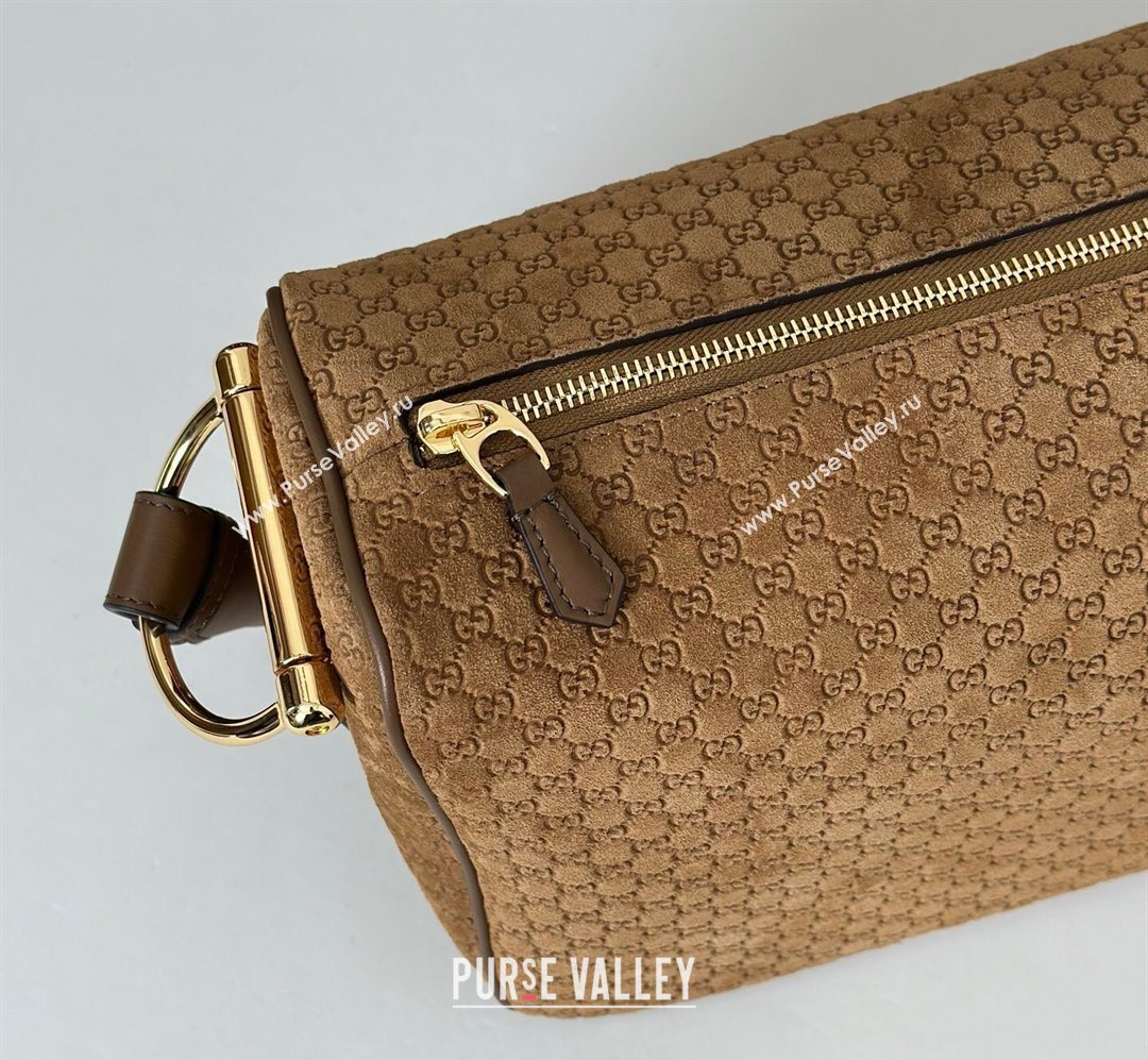 Gucci Half Horsebit large shoulder bag in GG Suede Brown 2026 862530 (DLH-260128037)