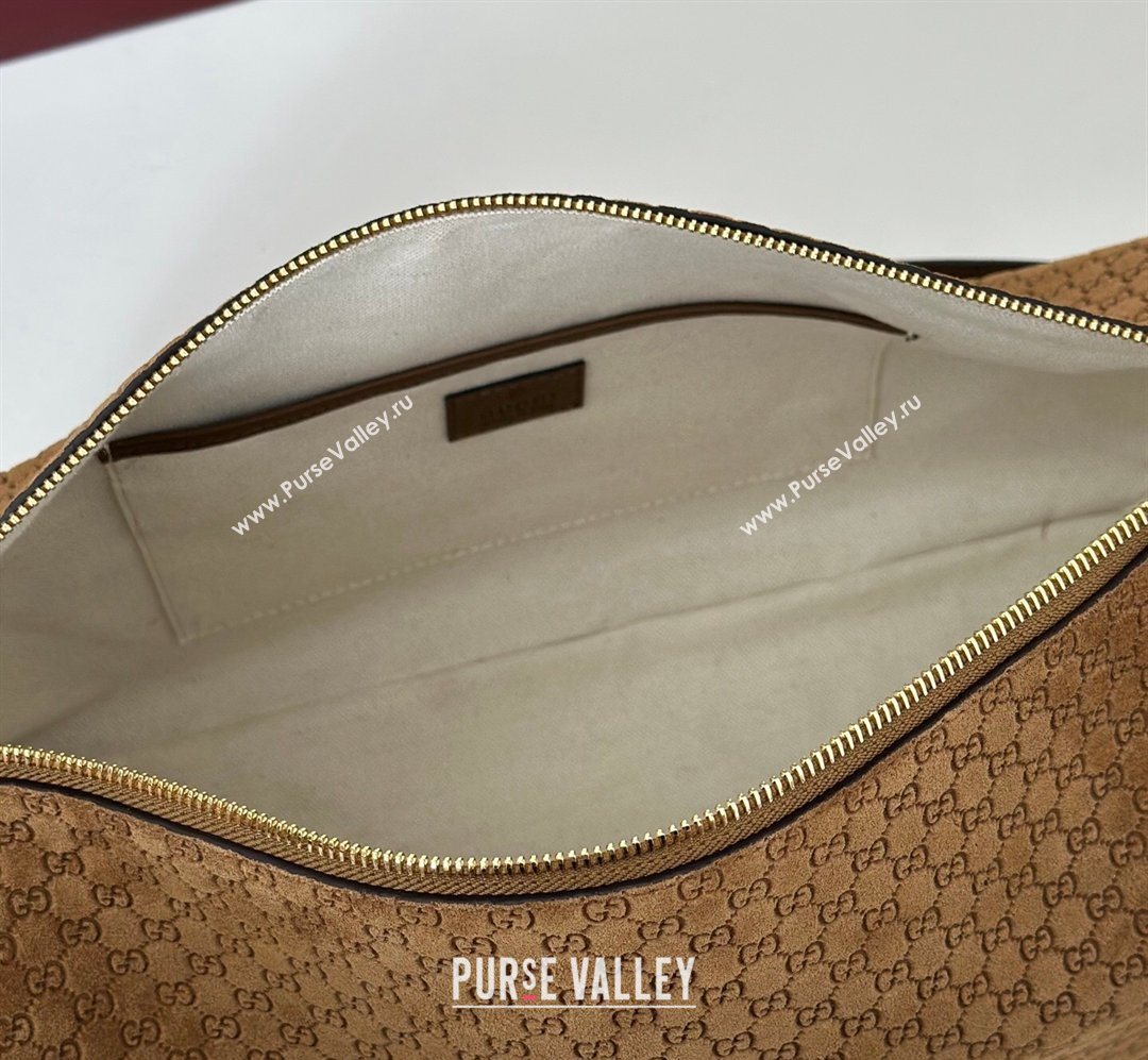 Gucci Half Horsebit large shoulder bag in GG Suede Brown 2026 862530 (DLH-260128037)