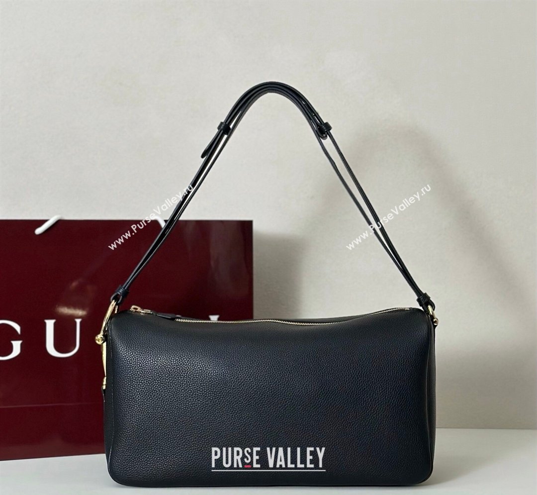 Gucci Half Horsebit large shoulder bag in Grainy Leather Black 2026 862530 (DLH-260128038)