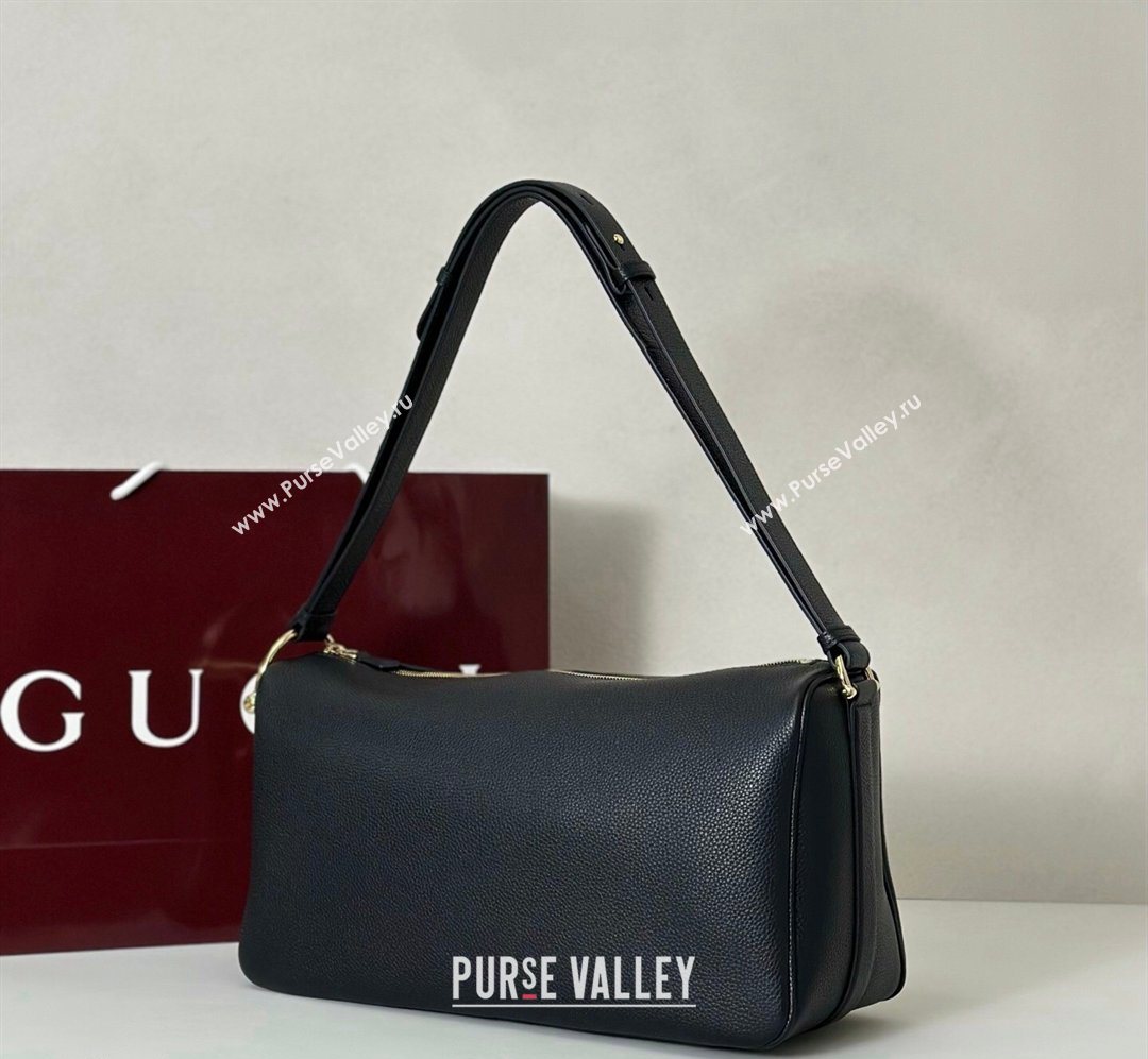 Gucci Half Horsebit large shoulder bag in Grainy Leather Black 2026 862530 (DLH-260128038)