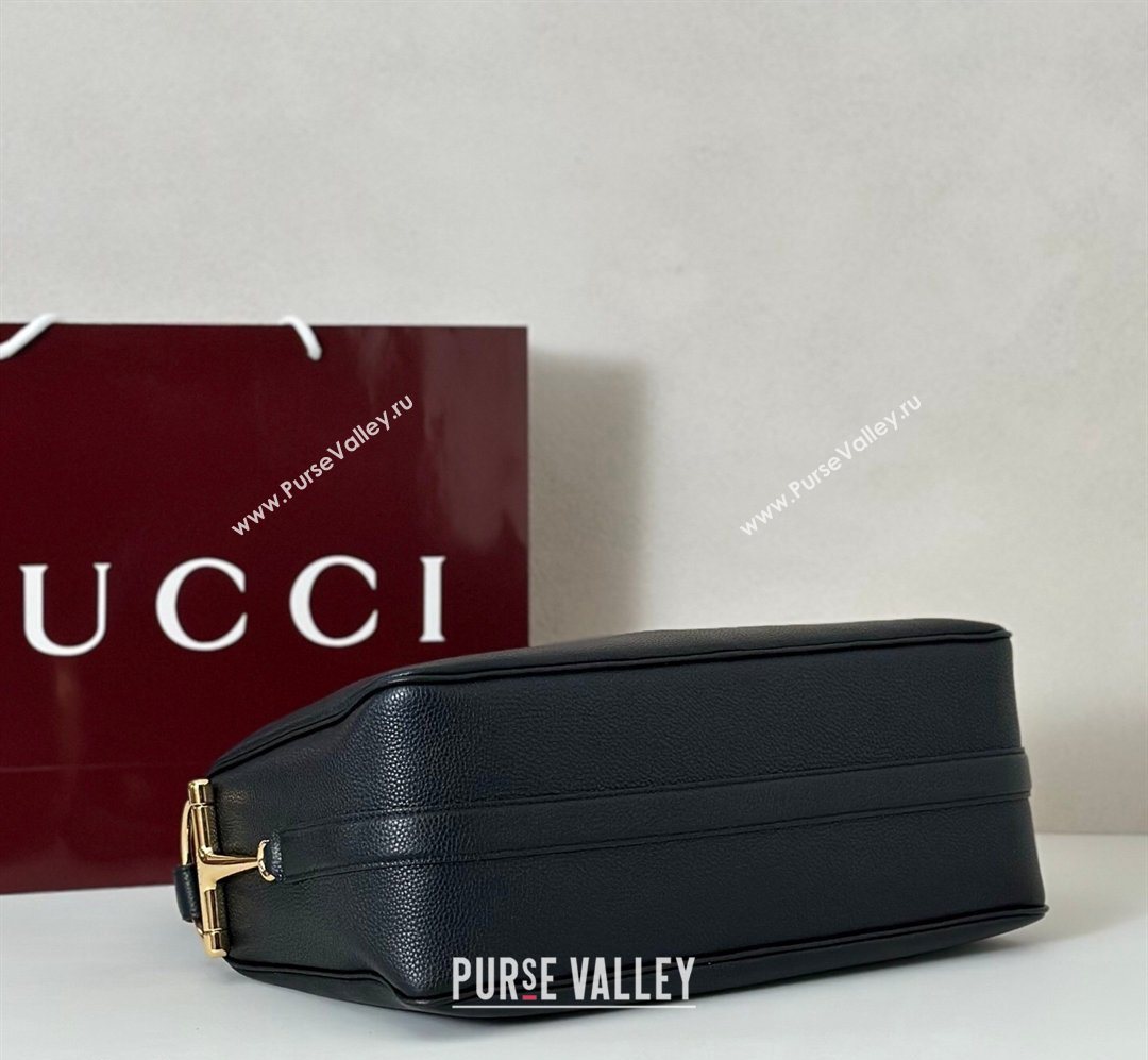 Gucci Half Horsebit large shoulder bag in Grainy Leather Black 2026 862530 (DLH-260128038)