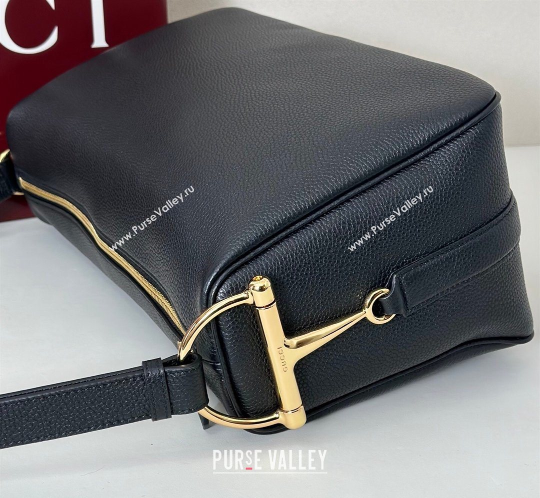 Gucci Half Horsebit large shoulder bag in Grainy Leather Black 2026 862530 (DLH-260128038)