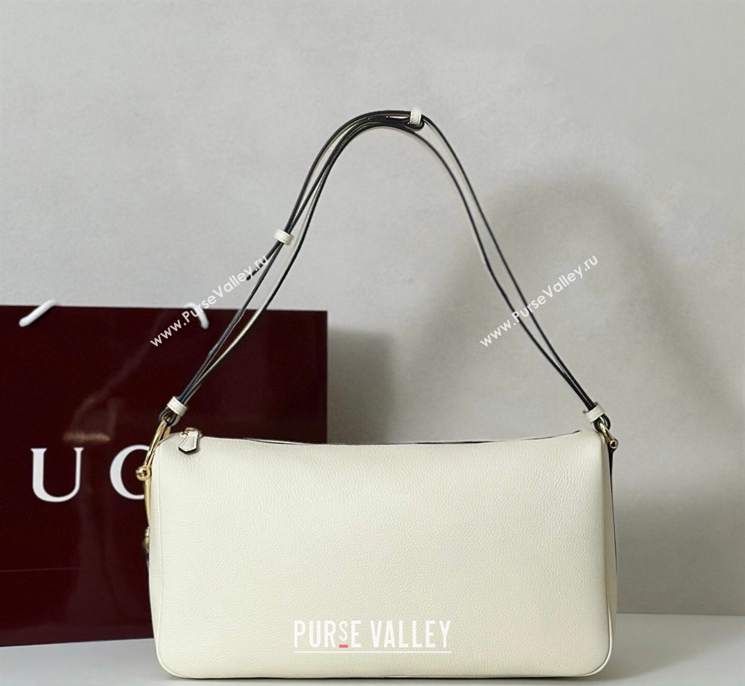 Gucci Half Horsebit large shoulder bag in Grainy Leather White 2026 862530 (DLH-260128040)