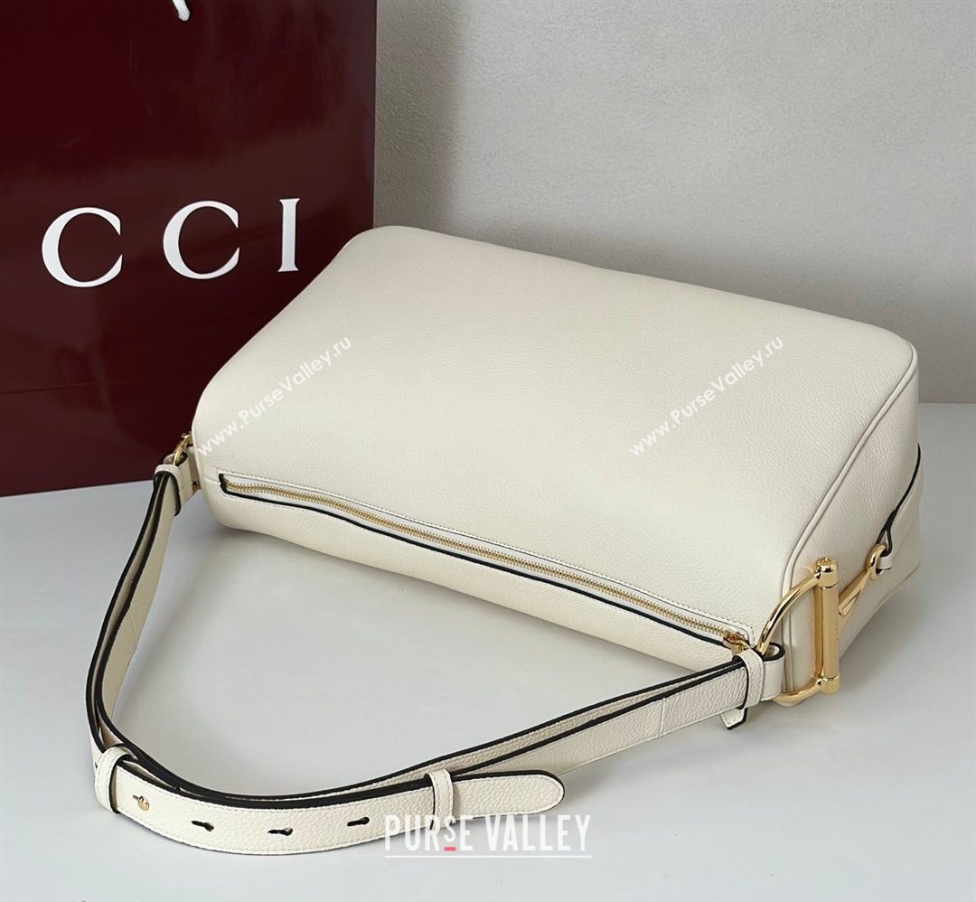 Gucci Half Horsebit large shoulder bag in Grainy Leather White 2026 862530 (DLH-260128040)