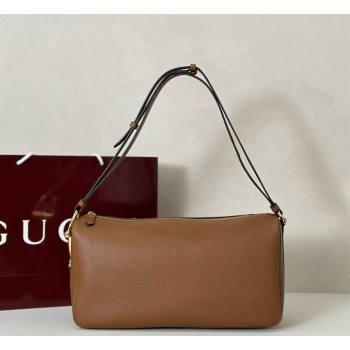 Gucci Half Horsebit large shoulder bag in Grainy Leather Brown 2026 862530 (DLH-260128041)