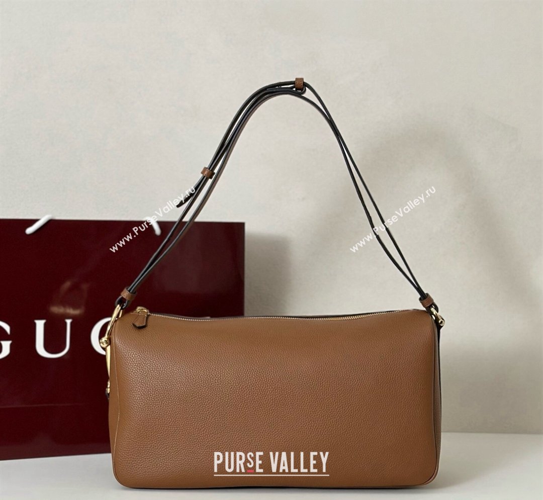Gucci Half Horsebit large shoulder bag in Grainy Leather Brown 2026 862530 (DLH-260128041)