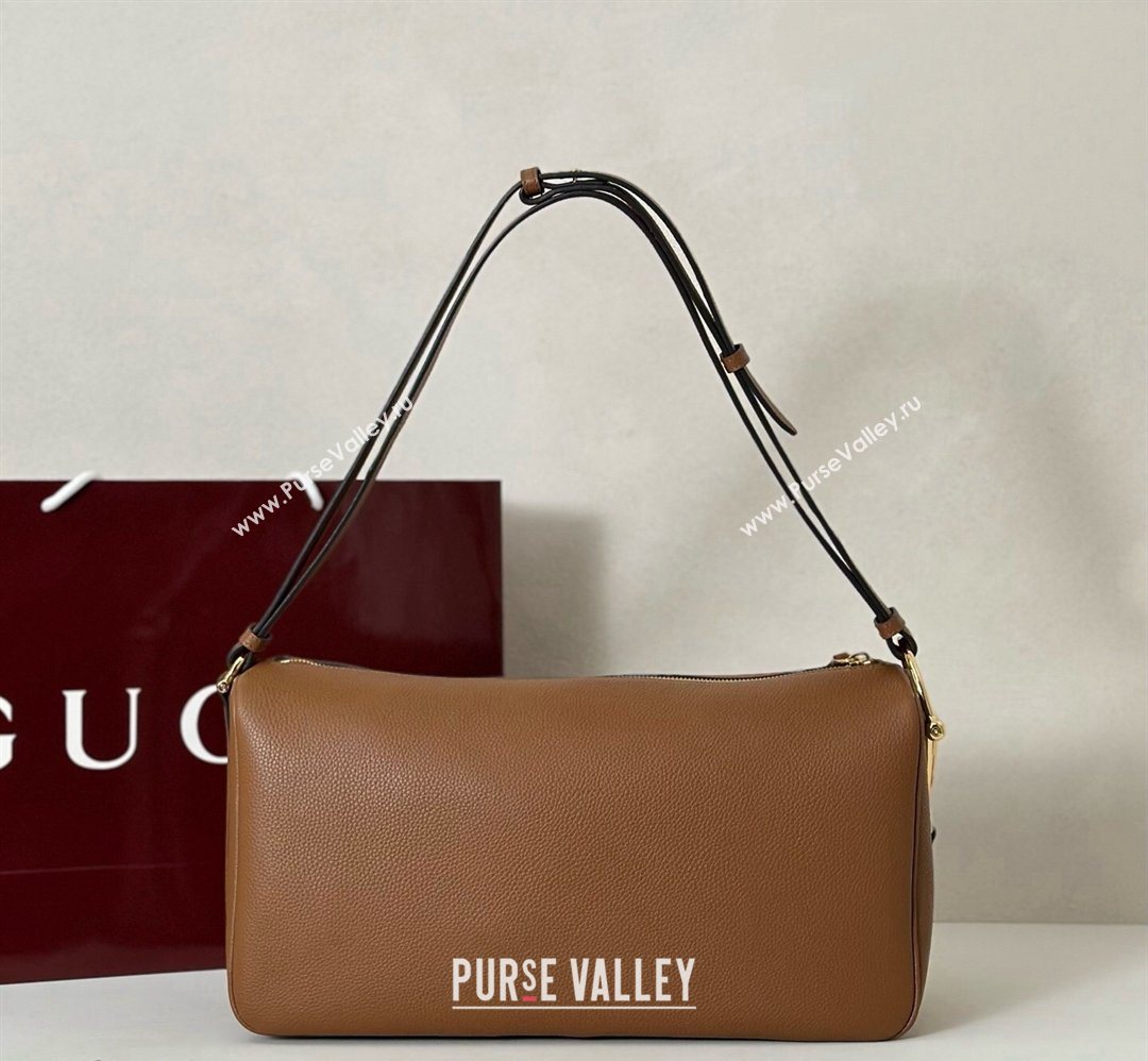 Gucci Half Horsebit large shoulder bag in Grainy Leather Brown 2026 862530 (DLH-260128041)