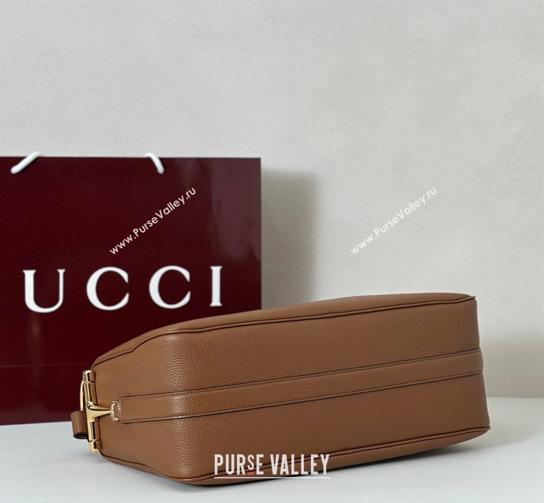 Gucci Half Horsebit large shoulder bag in Grainy Leather Brown 2026 862530 (DLH-260128041)