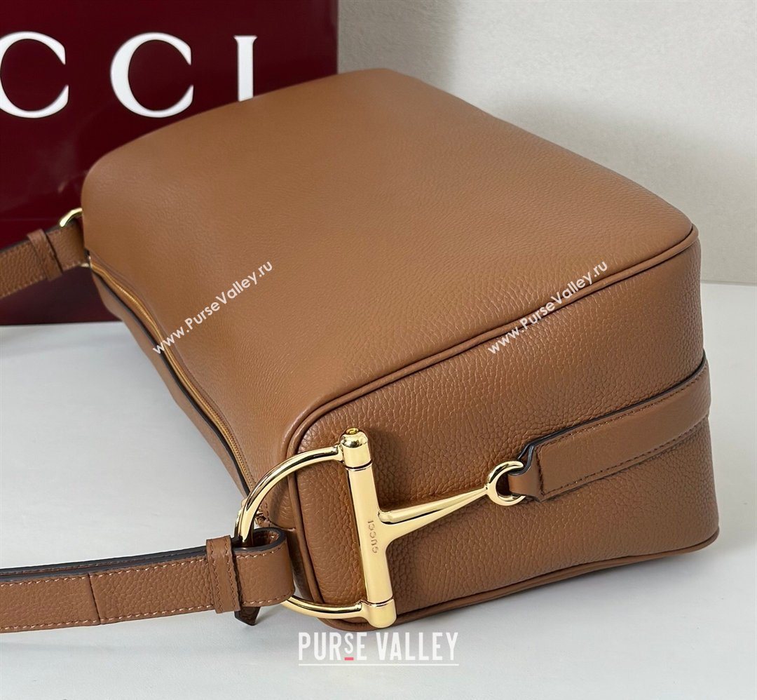 Gucci Half Horsebit large shoulder bag in Grainy Leather Brown 2026 862530 (DLH-260128041)