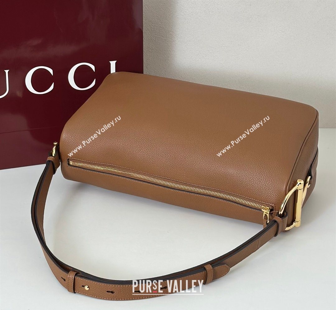 Gucci Half Horsebit large shoulder bag in Grainy Leather Brown 2026 862530 (DLH-260128041)