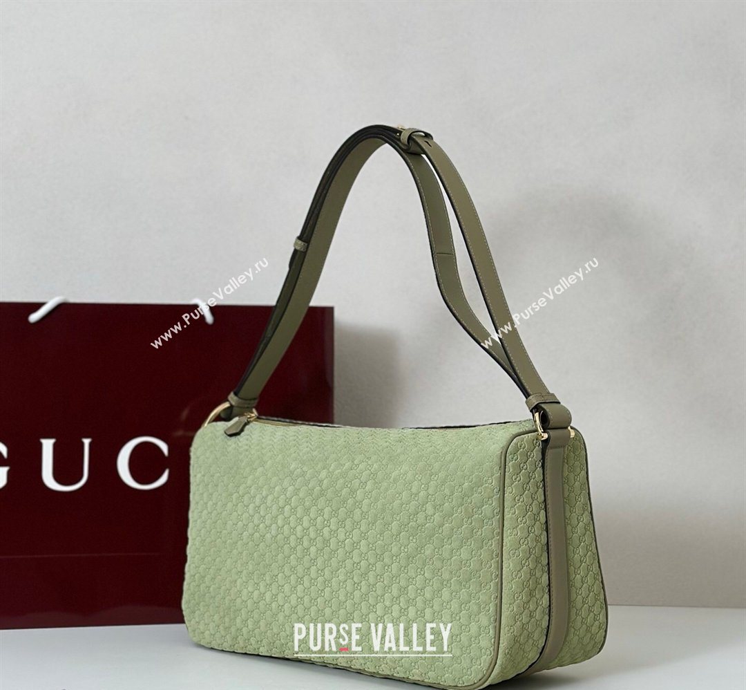 Gucci Half Horsebit large shoulder bag in GG Suede Dusty Green 2026 862530 (DLH-260128043)