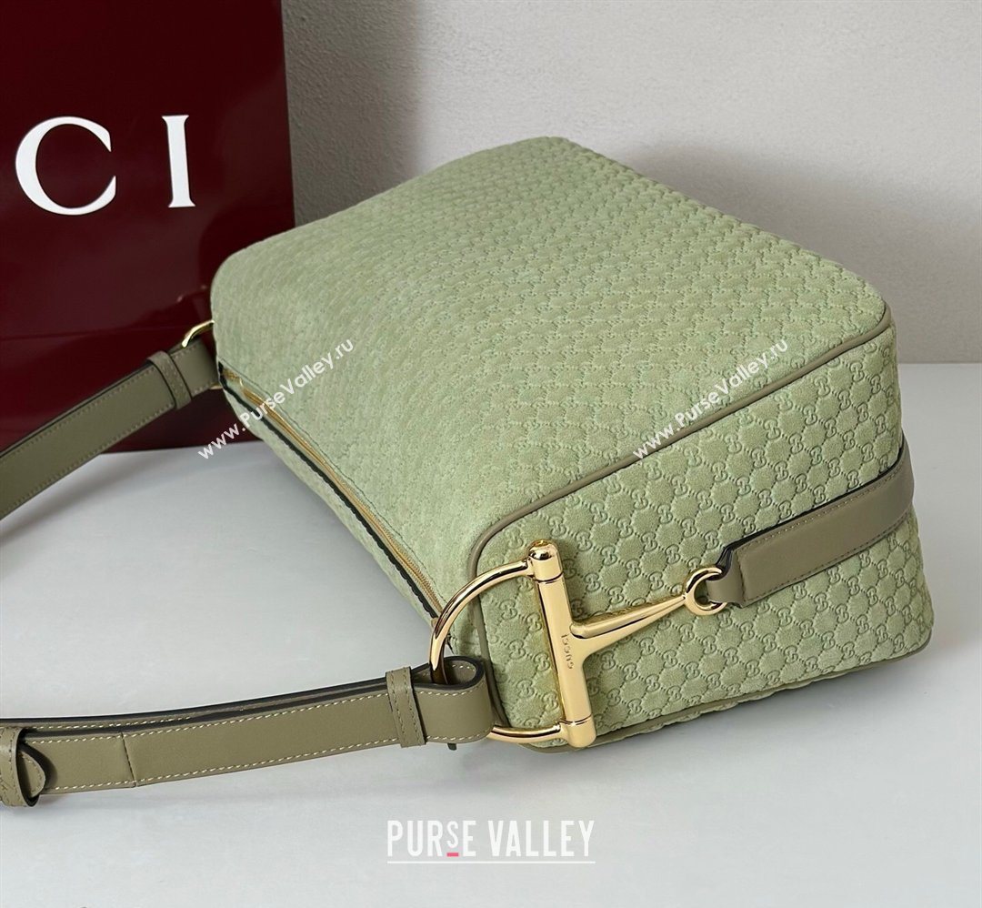 Gucci Half Horsebit large shoulder bag in GG Suede Dusty Green 2026 862530 (DLH-260128043)