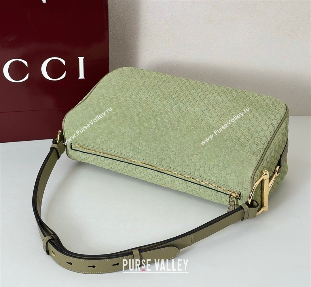 Gucci Half Horsebit large shoulder bag in GG Suede Dusty Green 2026 862530 (DLH-260128043)
