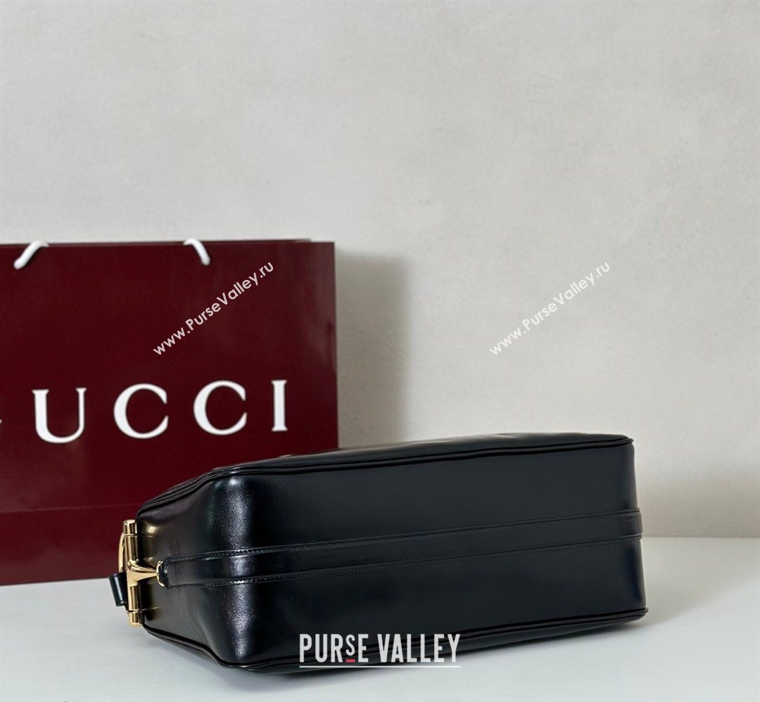 Gucci Half Horsebit large shoulder bag in Crinkle Patent Leather Black 2026 862530 (DLH-260128044)