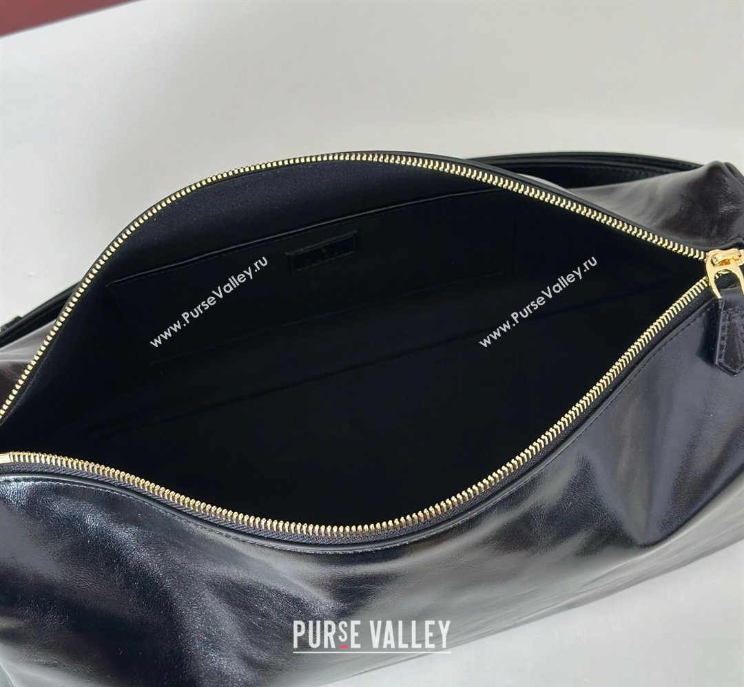 Gucci Half Horsebit large shoulder bag in Crinkle Patent Leather Black 2026 862530 (DLH-260128044)