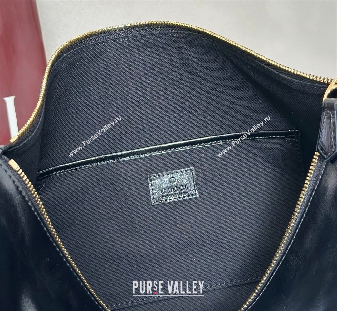 Gucci Half Horsebit large shoulder bag in Crinkle Patent Leather Black 2026 862530 (DLH-260128044)