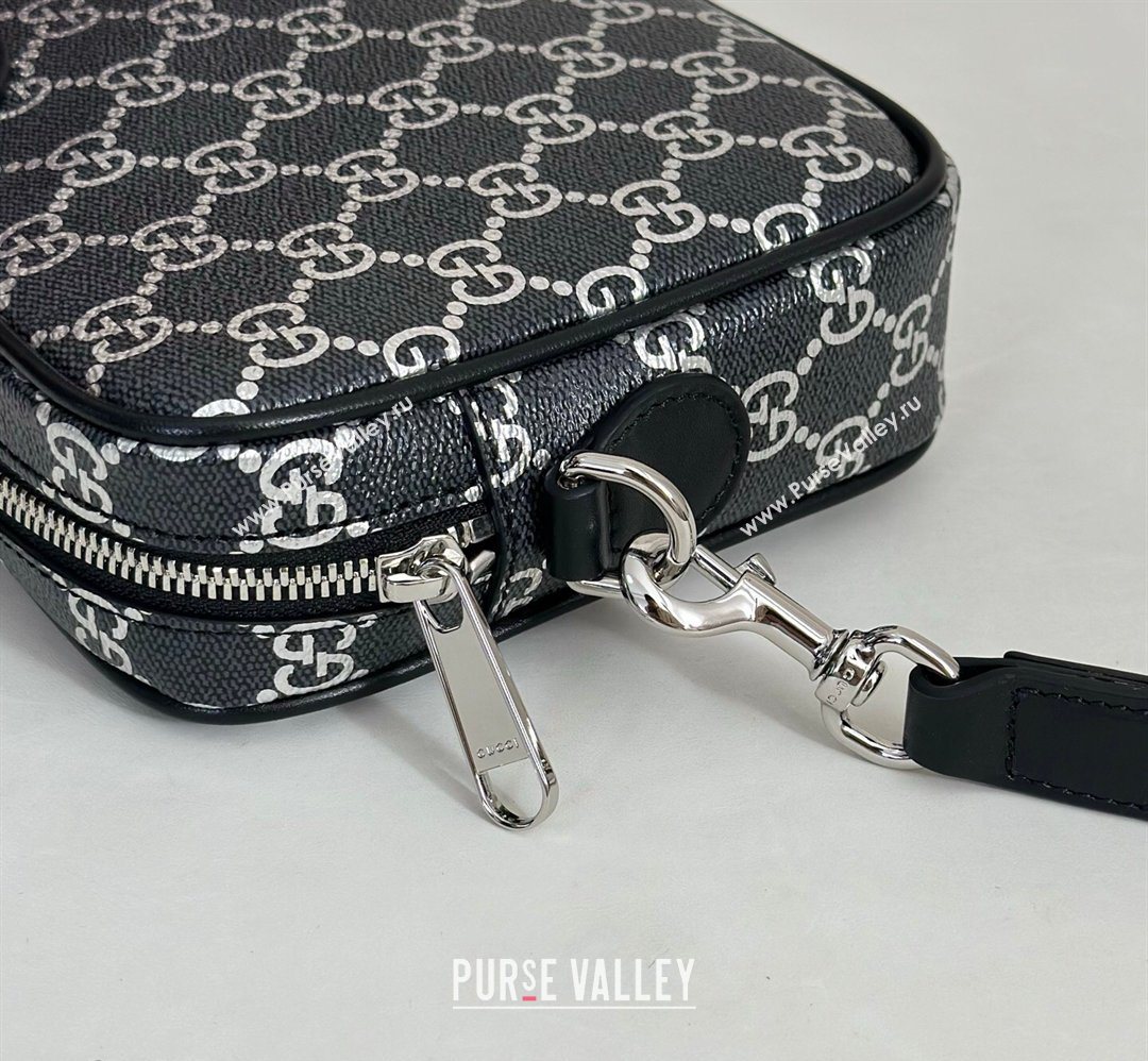 Gucci Mens Ophidia small crossbody bag in GG Fabric Black/Silver 2026 839155 (DLH-260127094)