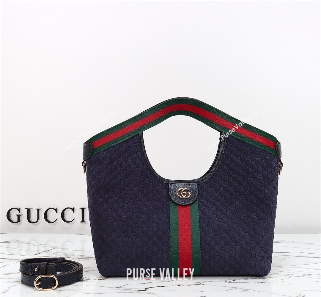 Gucci Giglio Small Tote Bag in GG Suede 860845 Blue 2026 (DLH-260128067)