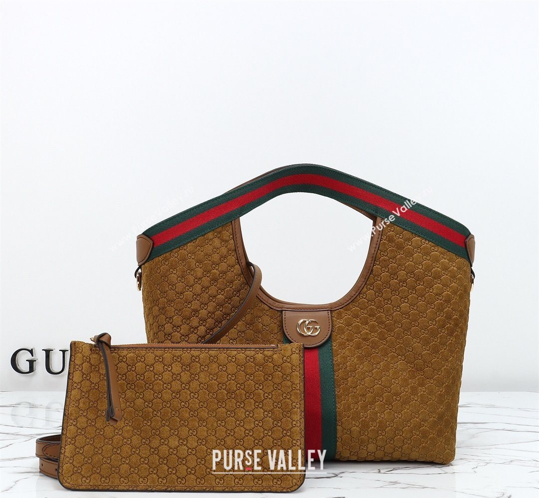 Gucci Giglio Small Tote Bag in GG Suede 860845 Brown 2026 (DLH-260128068)