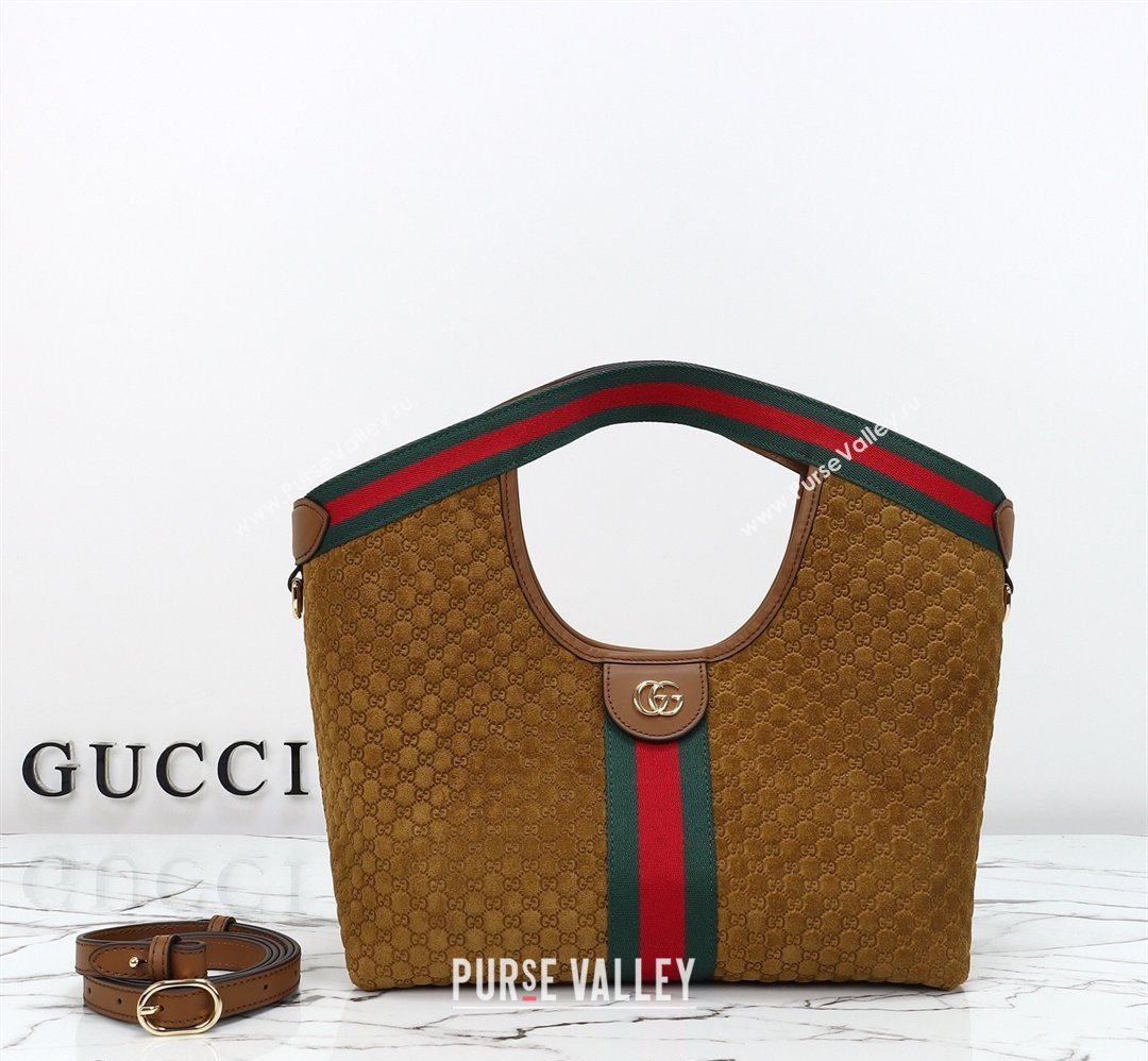 Gucci Giglio Small Tote Bag in GG Suede 860845 Brown 2026 (DLH-260128068)