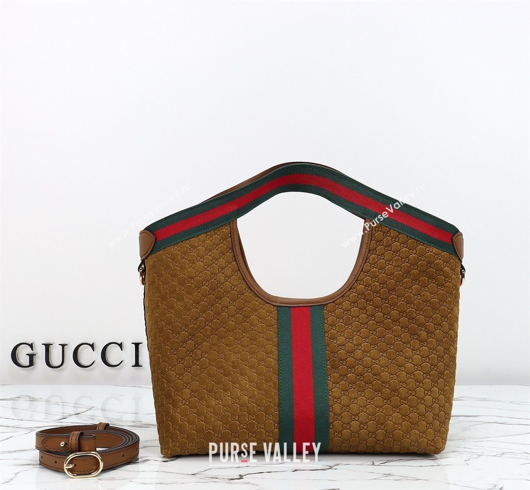 Gucci Giglio Small Tote Bag in GG Suede 860845 Brown 2026 (DLH-260128068)