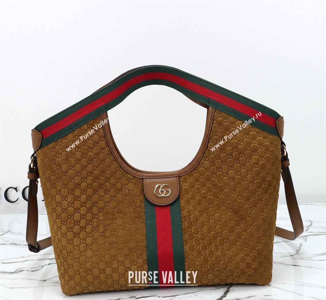 Gucci Giglio Small Tote Bag in GG Suede 860845 Brown 2026 (DLH-260128068)