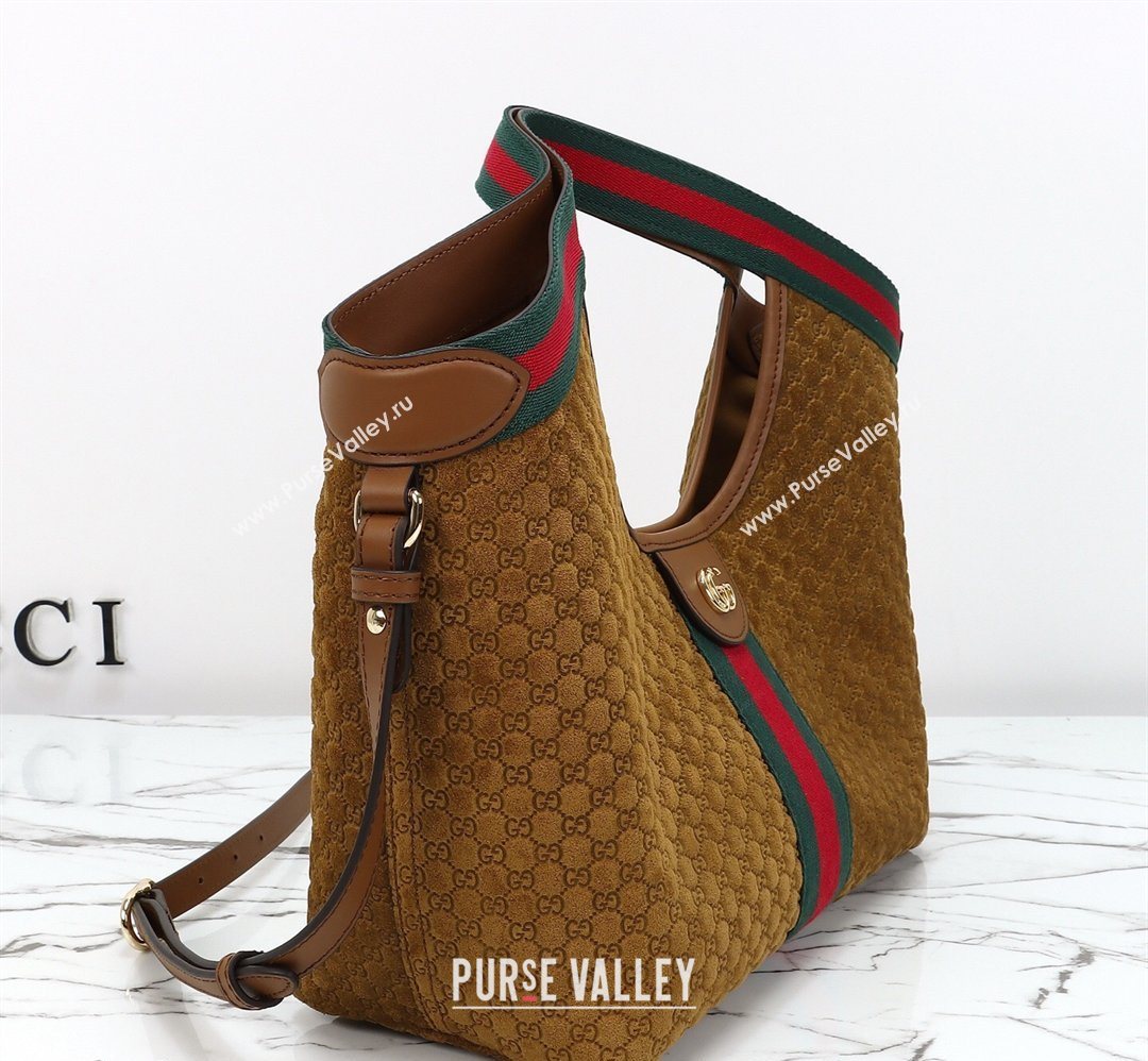 Gucci Giglio Small Tote Bag in GG Suede 860845 Brown 2026 (DLH-260128068)