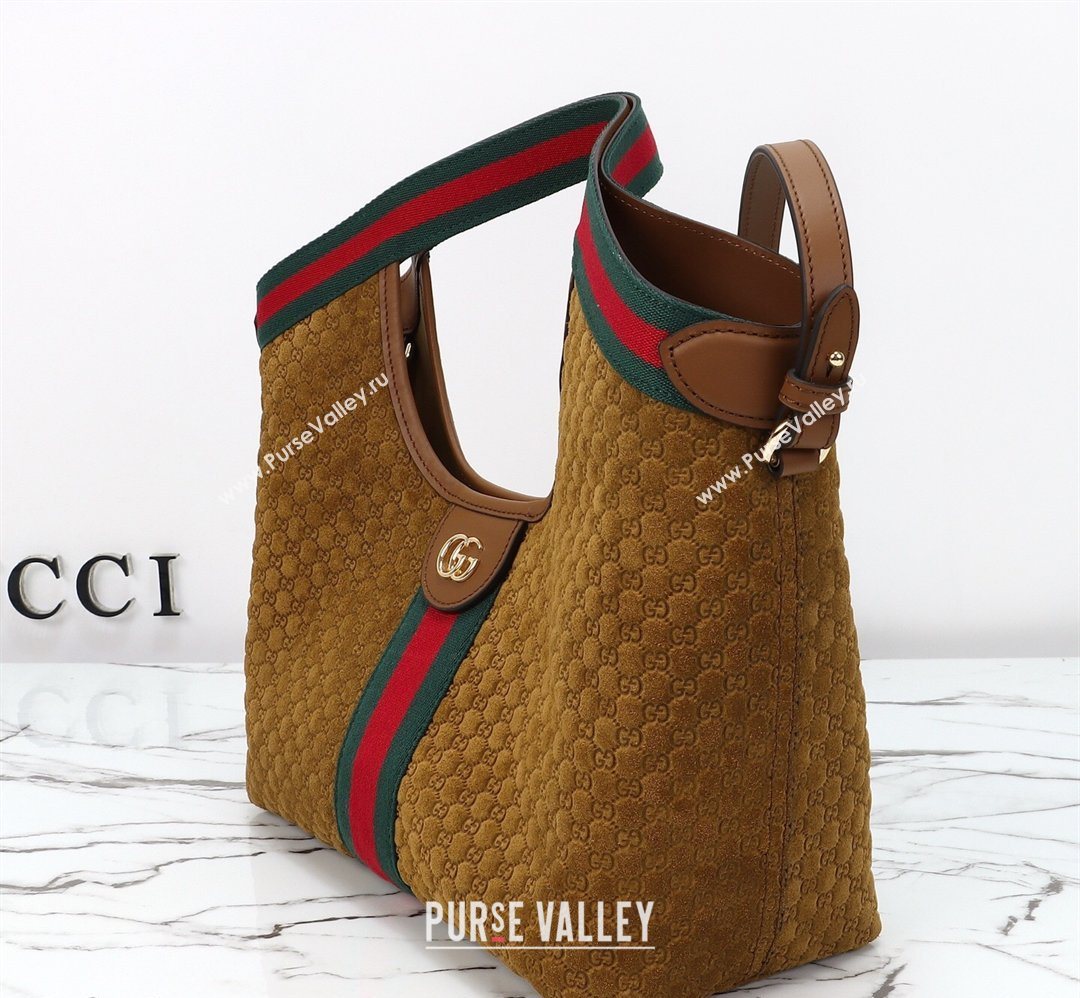 Gucci Giglio Small Tote Bag in GG Suede 860845 Brown 2026 (DLH-260128068)