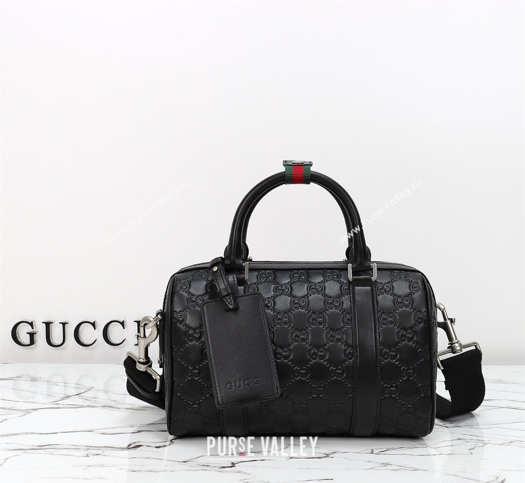 Gucci Mens GG Leather Emblem small duffle bag Black 2026 855789 (DLH-260128069)