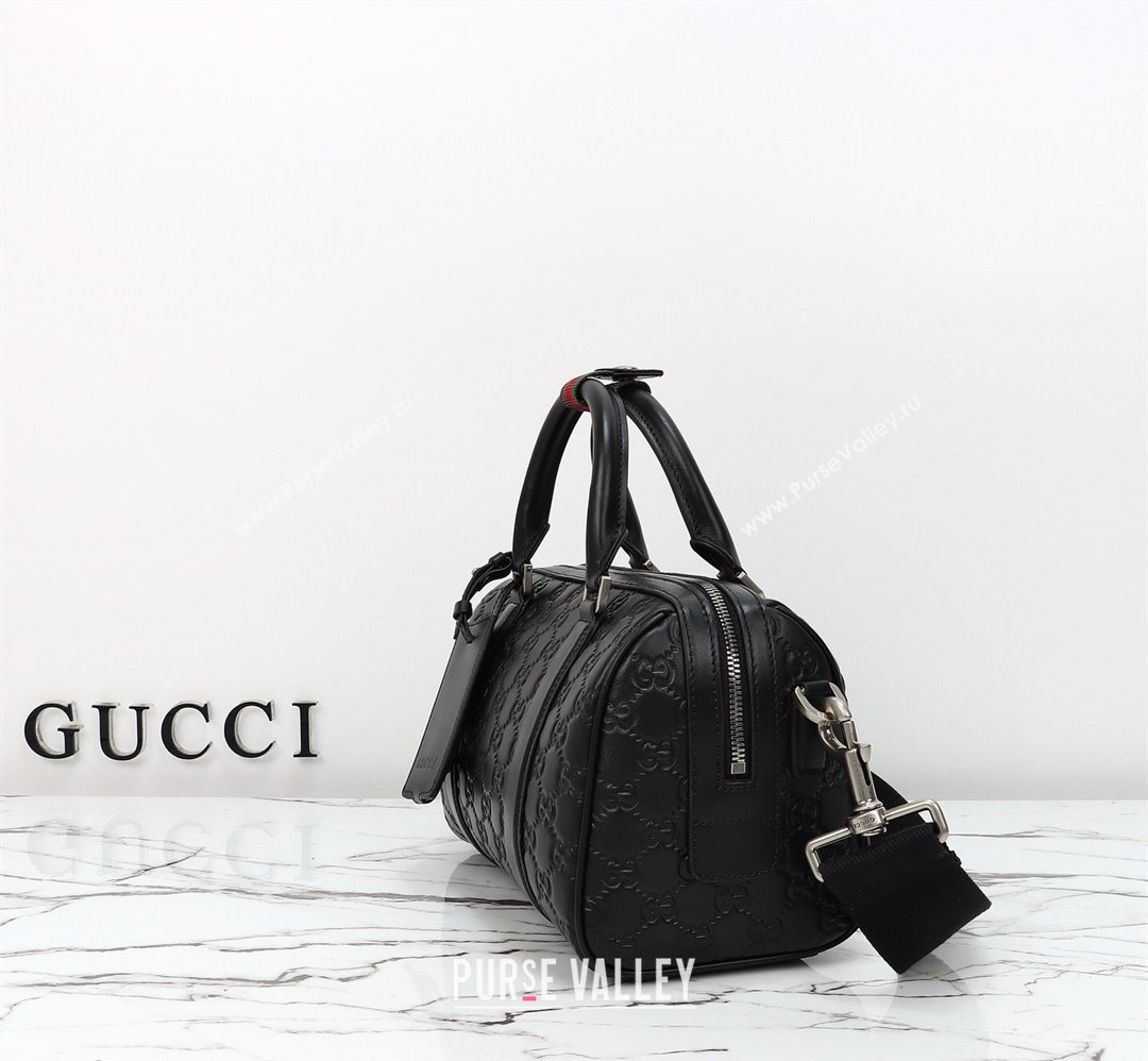 Gucci Mens GG Leather Emblem small duffle bag Black 2026 855789 (DLH-260128069)
