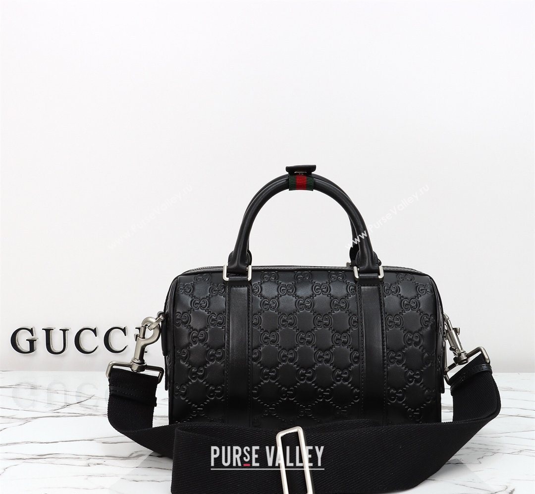 Gucci Mens GG Leather Emblem small duffle bag Black 2026 855789 (DLH-260128069)