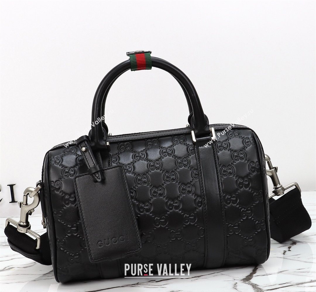 Gucci Mens GG Leather Emblem small duffle bag Black 2026 855789 (DLH-260128069)