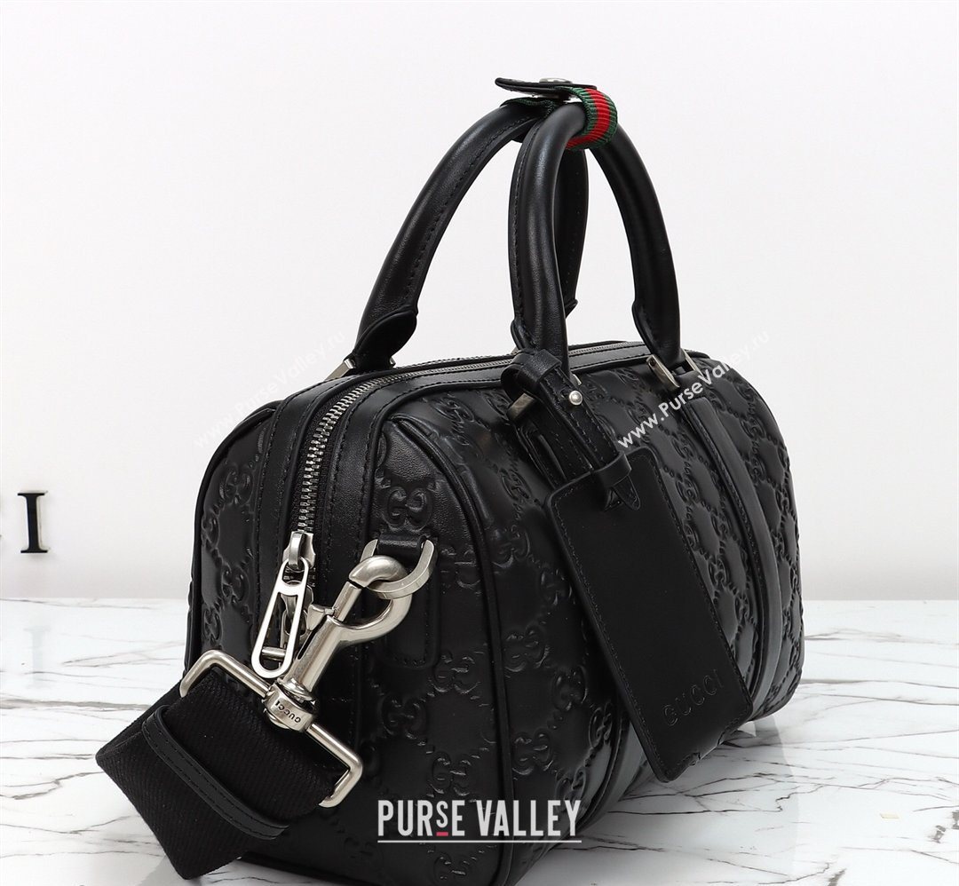 Gucci Mens GG Leather Emblem small duffle bag Black 2026 855789 (DLH-260128069)