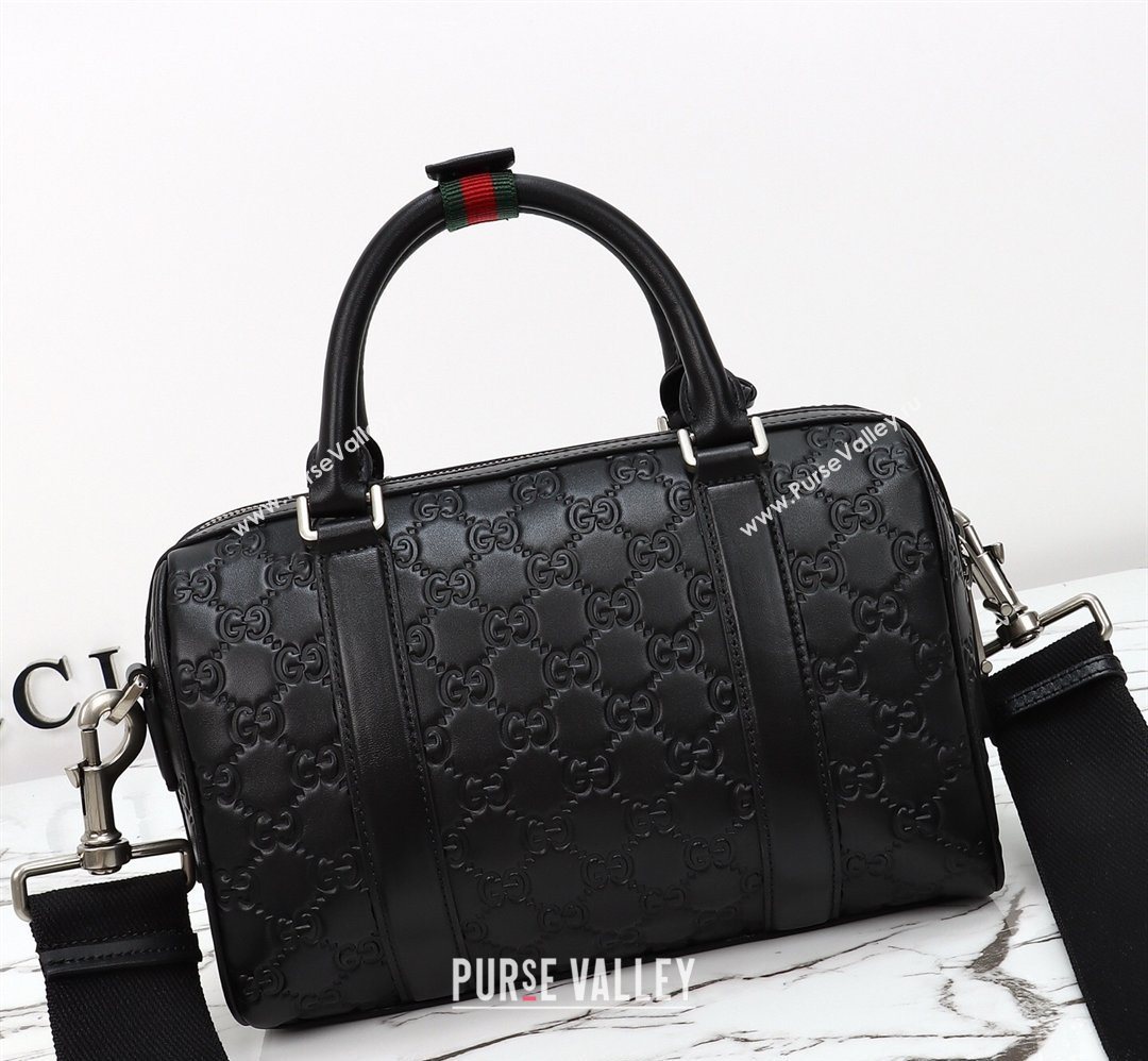 Gucci Mens GG Leather Emblem small duffle bag Black 2026 855789 (DLH-260128069)