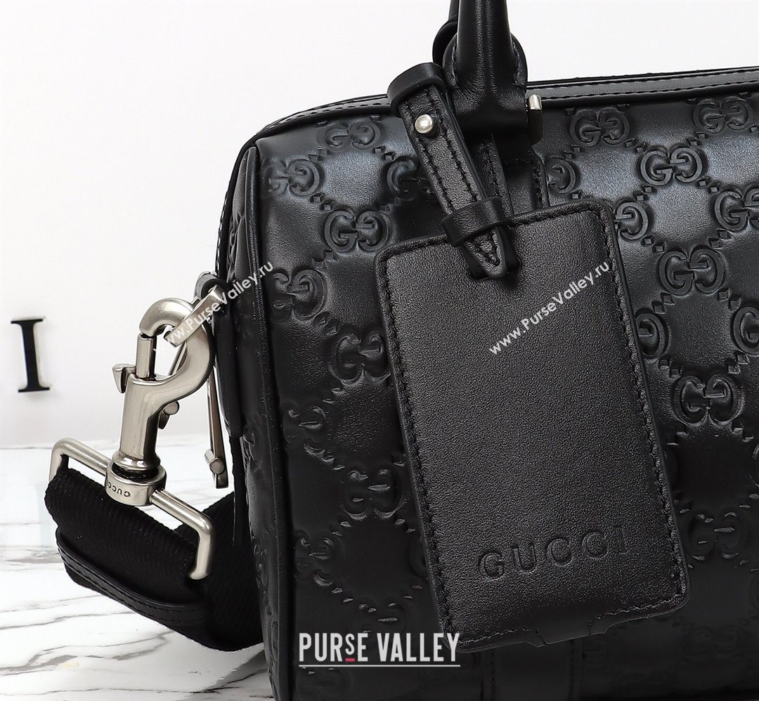 Gucci Mens GG Leather Emblem small duffle bag Black 2026 855789 (DLH-260128069)