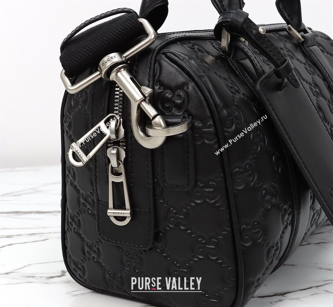 Gucci Mens GG Leather Emblem small duffle bag Black 2026 855789 (DLH-260128069)