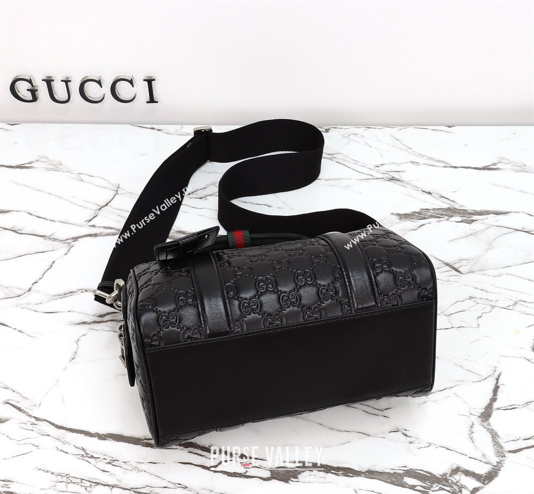 Gucci Mens GG Leather Emblem small duffle bag Black 2026 855789 (DLH-260128069)