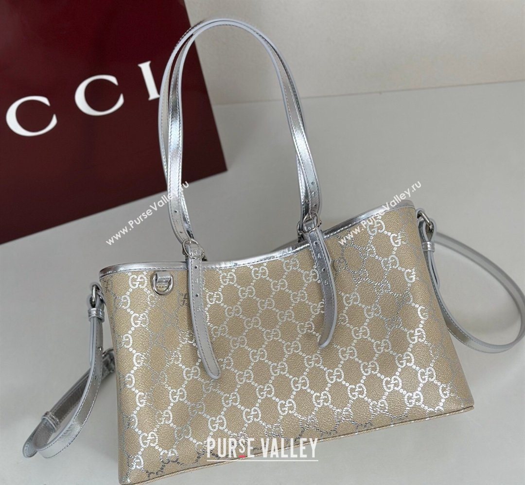 Gucci GG Canvas Emblem Medium Tote Bag Silver 815214 (DLH-260127072)