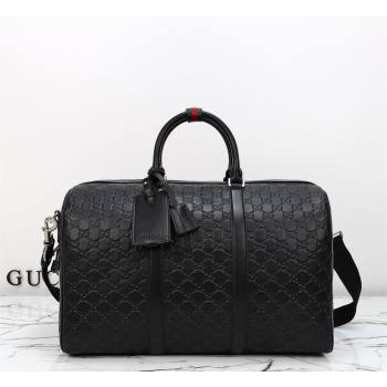 Gucci Mens GG Leather Emblem medium duffle bag Black 2026 850220 (DLH-260128070)