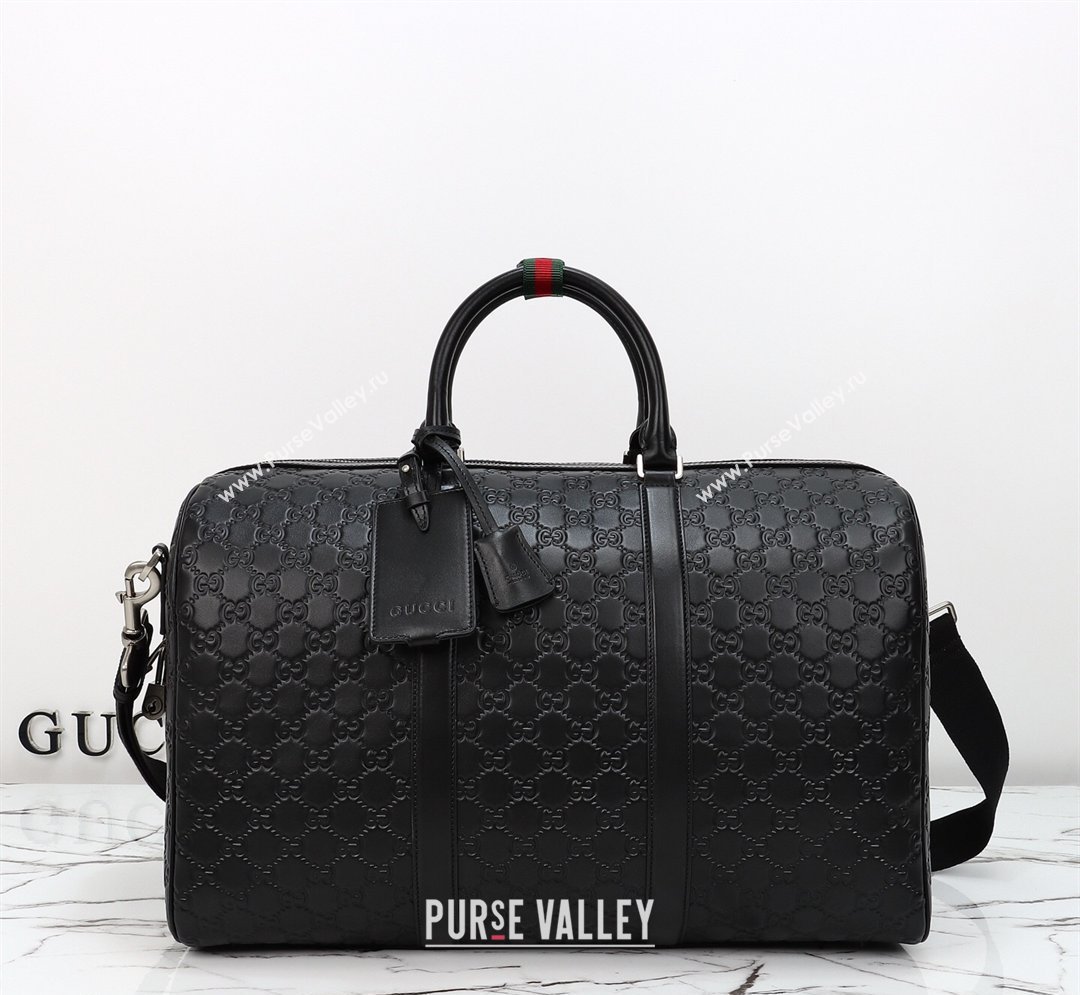 Gucci Mens GG Leather Emblem medium duffle bag Black 2026 850220 (DLH-260128070)